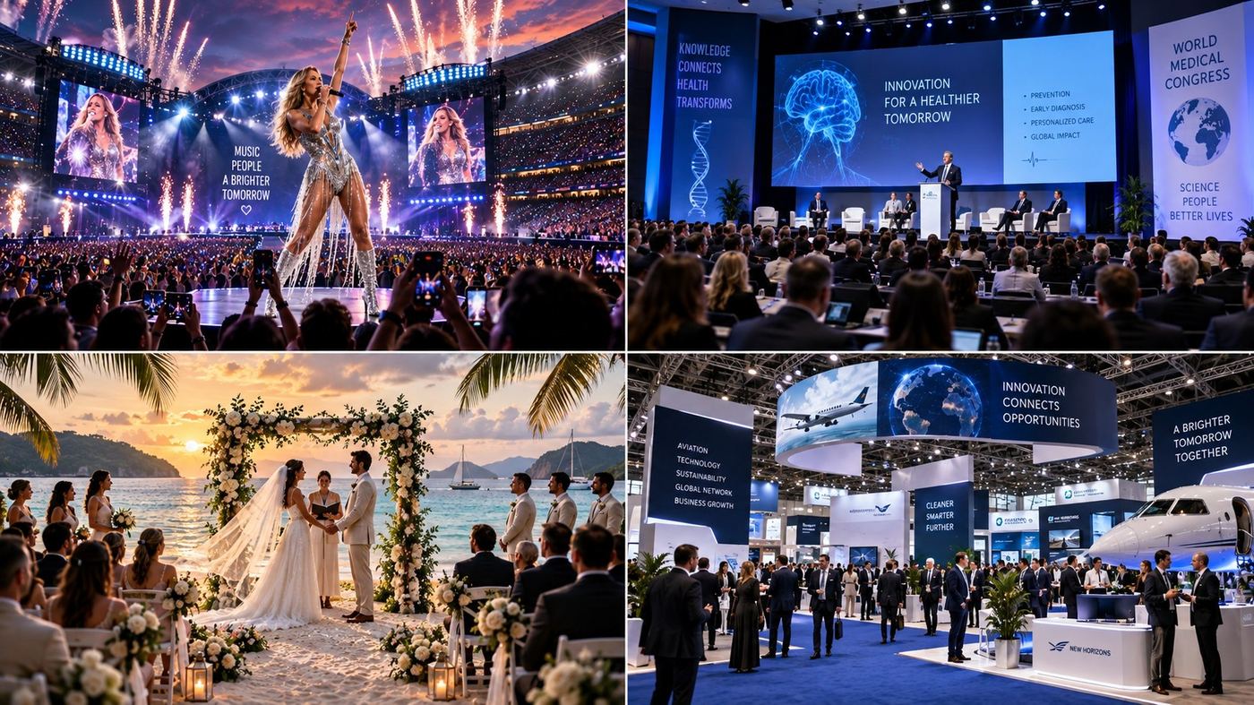 Tour musicale, congresso internazionale, matrimonio in spiaggia e fiera di settore: occasioni tipiche di group charter