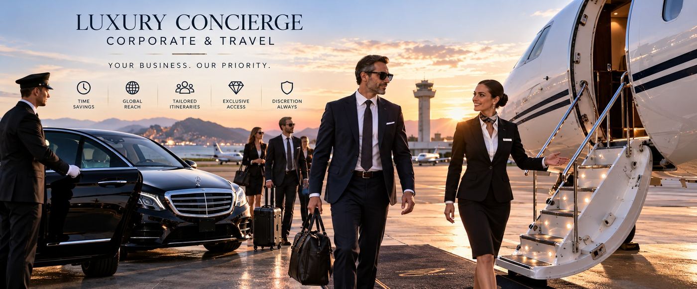 Delegazione aziendale accolta in pista da NCC e crew di volo: servizio Luxury Concierge Corporate & Travel